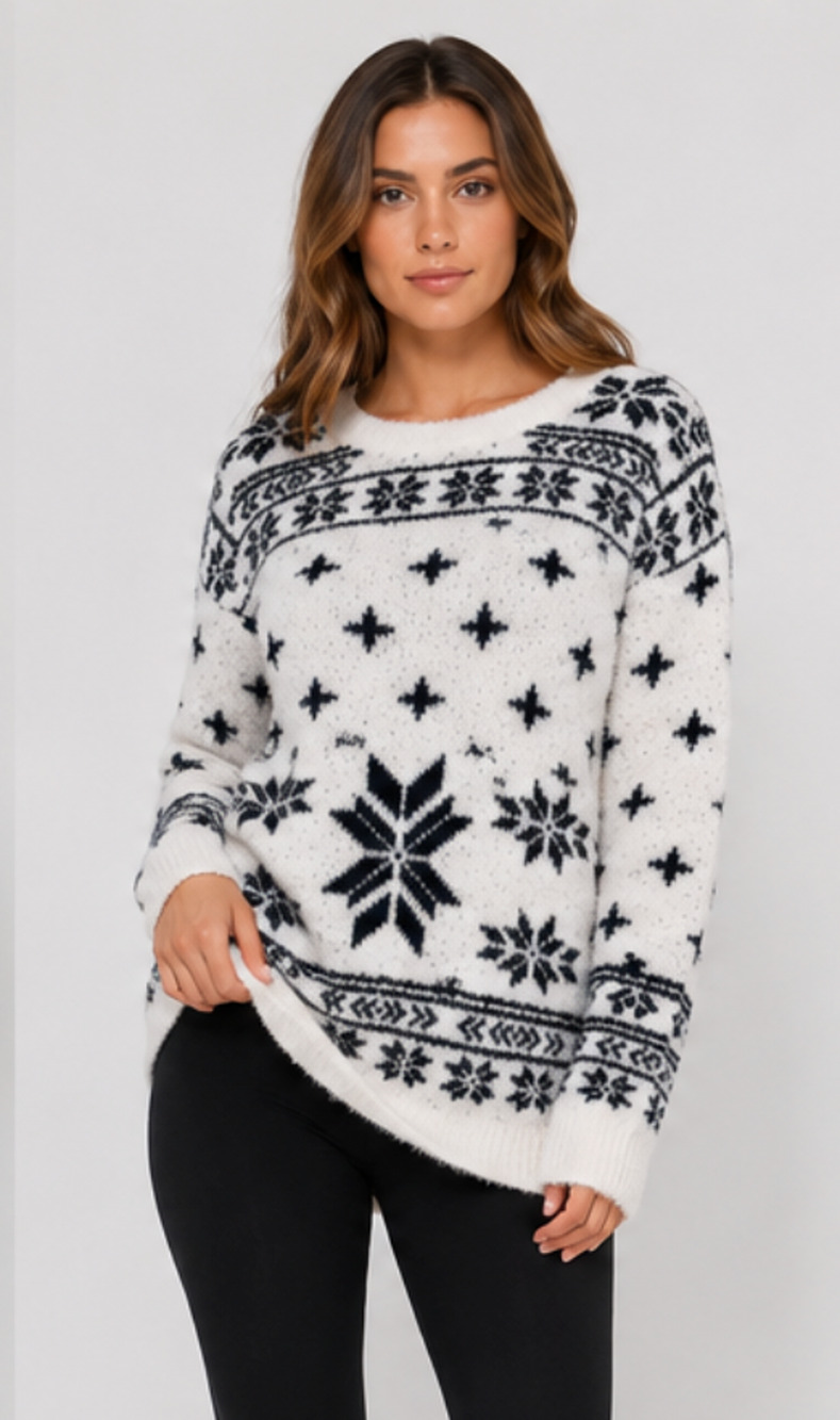 BAREFOOT DREAMS CREAM FAIR ISLE COZYCHIC SEASIDE CREW NECK PULLOVER SWEATER 2X